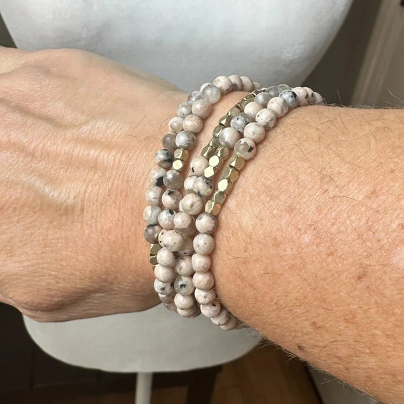 Stretch Stone Silver Bead Necklace /Bracelet - Picture 2 of 9